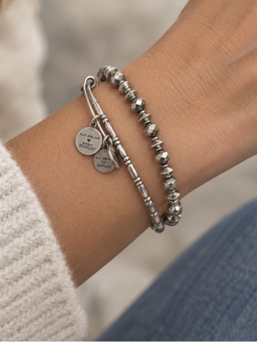 Alex and Ani Silver Beaded Layered Bracelet Duo